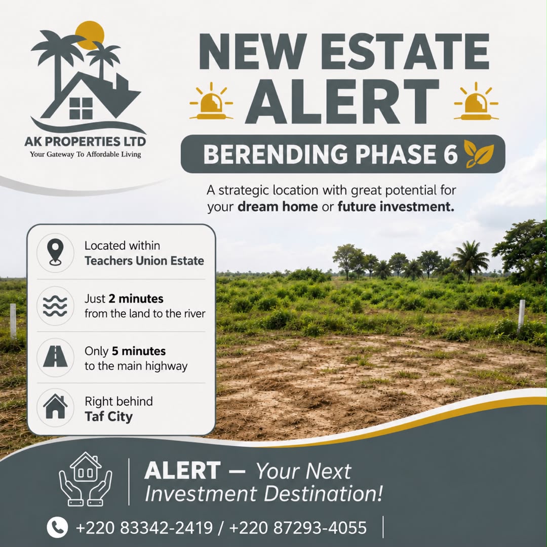 AK Properties Ltd flyer: NEW ESTATE ALERT - Gunjur Berending Riverview Phase 6, located within Teachers Union Estate, just 2 minutes from the river, only 5 minutes to the main highway, right behind Taf City